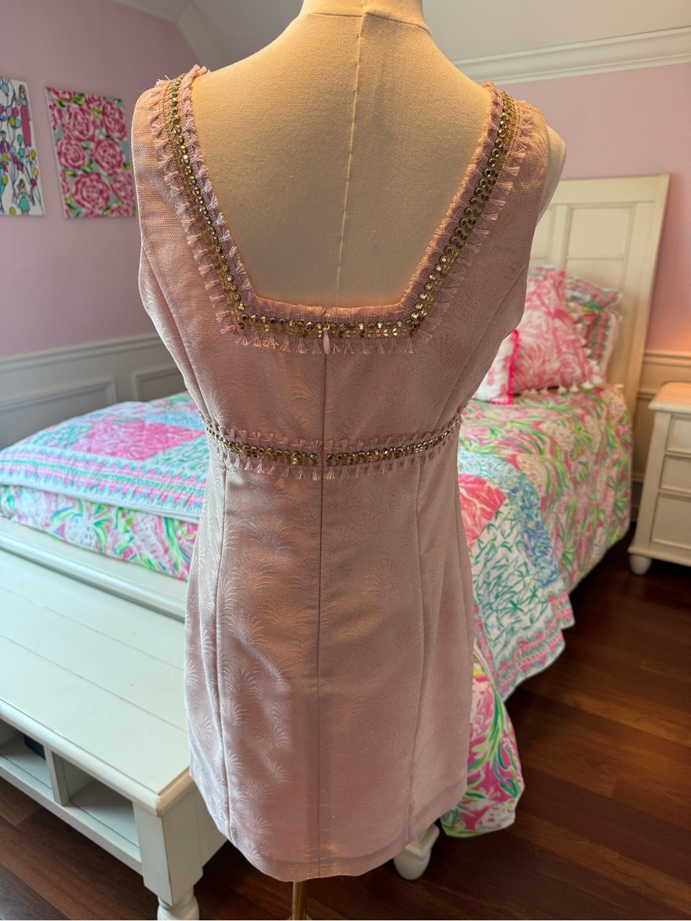 Lilly Pulitzer Blush Pink Embellished V-Neck Sleeveless Dress - Picture 7 of 8